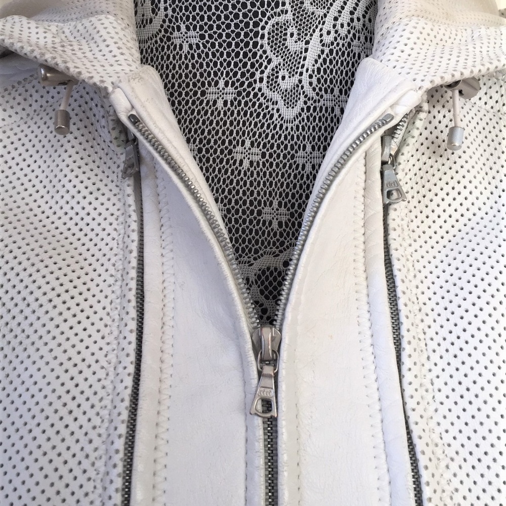 Aged White Perforated Leather Jacket sz XS - Picture 7 of 8